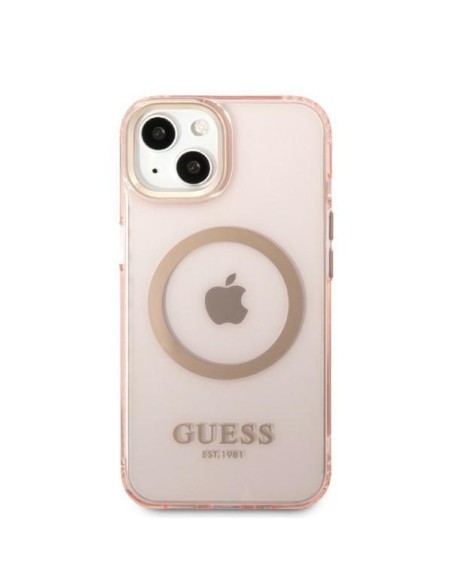 Guess Gold Outline permatomas MagSafe dėklas iPhone 13 - rožinis Guess Gold Outline permatomas MagSafe dėklas iPhone 13 - rožinis