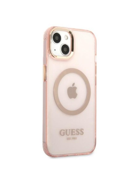 Guess Gold Outline permatomas MagSafe dėklas iPhone 13 - rožinis Guess Gold Outline permatomas MagSafe dėklas iPhone 13 - rožinis