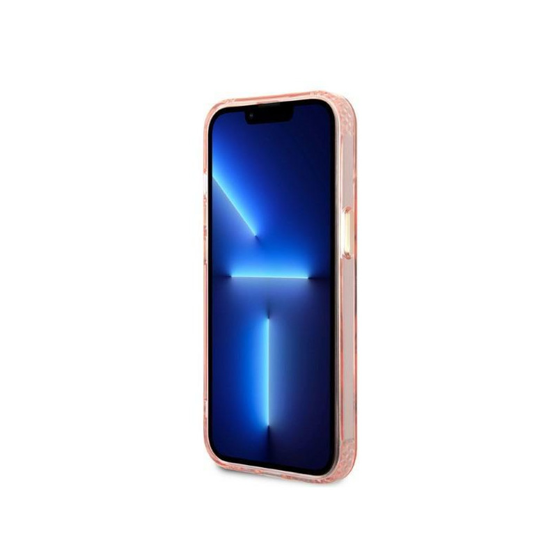 Guess Gold Outline permatomas MagSafe dėklas iPhone 13 - rožinis