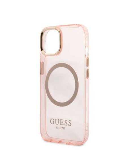 Guess Gold Outline permatomas MagSafe dėklas iPhone 13 - rožinis Guess Gold Outline permatomas MagSafe dėklas iPhone 13 - rožinis