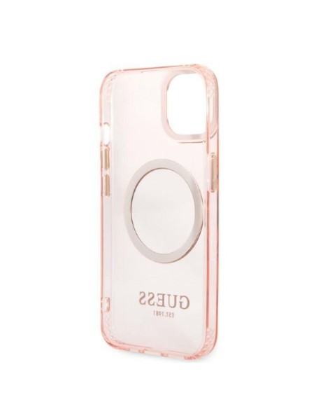 Guess Gold Outline permatomas MagSafe dėklas iPhone 13 - rožinis Guess Gold Outline permatomas MagSafe dėklas iPhone 13 - rožinis