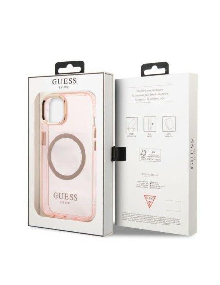 Guess Gold Outline permatomas MagSafe dėklas iPhone 13 - rožinis Guess Gold Outline permatomas MagSafe dėklas iPhone 13 - rožinis