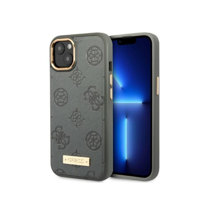 Guess Peony Logo Plate MagSafe dėklas iPhone 13 - pilkas Guess Peony Logo Plate MagSafe dėklas iPhone 13 - pilkas
