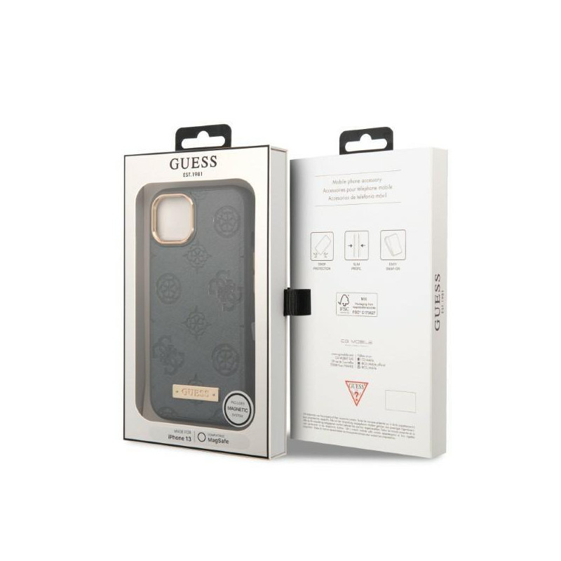Guess Peony Logo Plate MagSafe dėklas iPhone 13 - pilkas