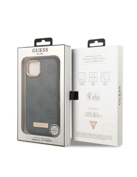 Guess Peony Logo Plate MagSafe dėklas iPhone 13 - pilkas Guess Peony Logo Plate MagSafe dėklas iPhone 13 - pilkas