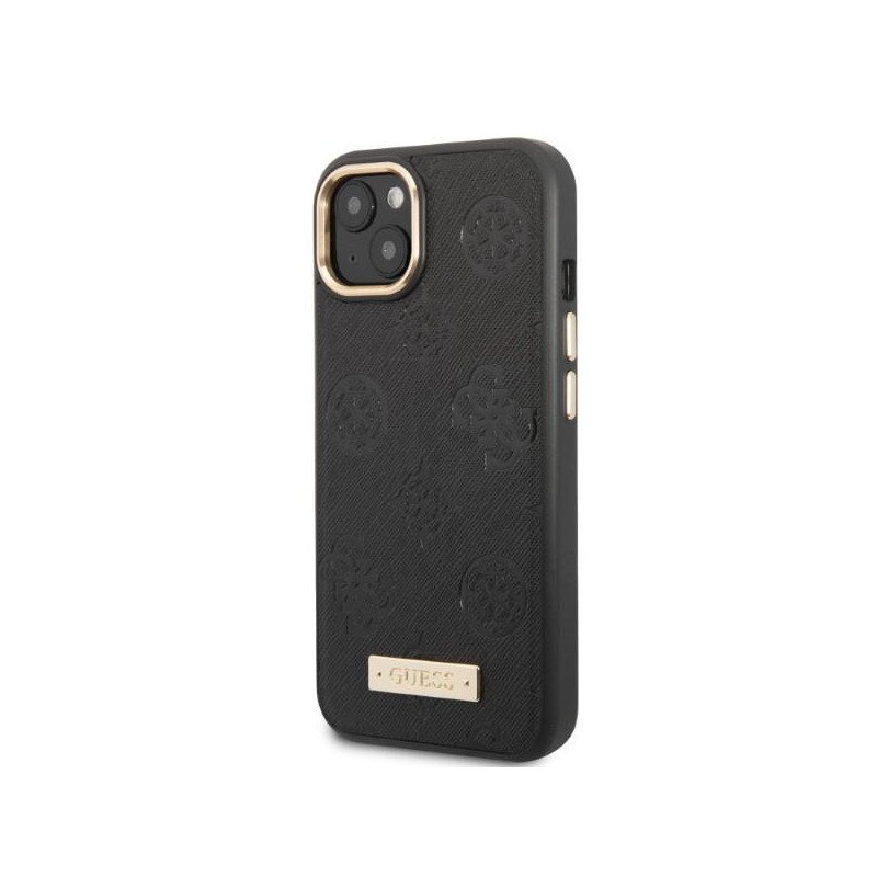 Guess Peony Logo Plate MagSafe dėklas iPhone 13 - juodas
