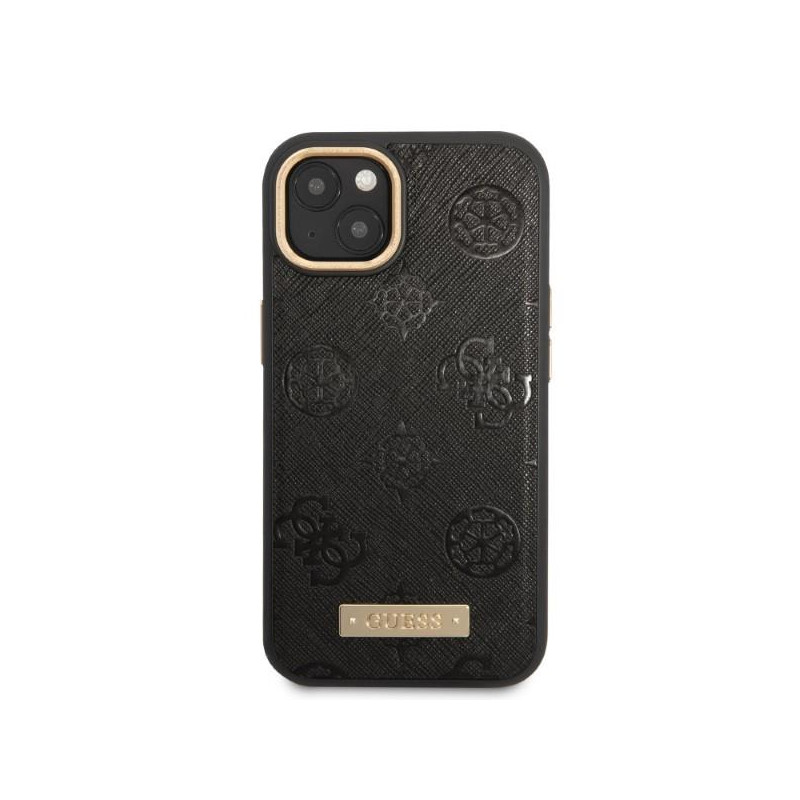 Guess Peony Logo Plate MagSafe dėklas iPhone 13 - juodas