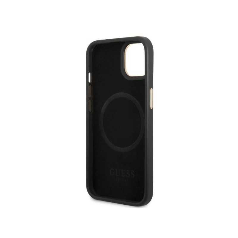 Guess Peony Logo Plate MagSafe dėklas iPhone 13 - juodas