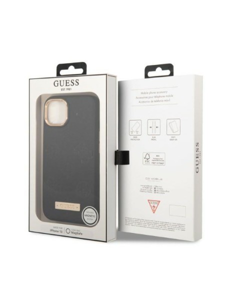 Guess Peony Logo Plate MagSafe dėklas iPhone 13 - juodas Guess Peony Logo Plate MagSafe dėklas iPhone 13 - juodas