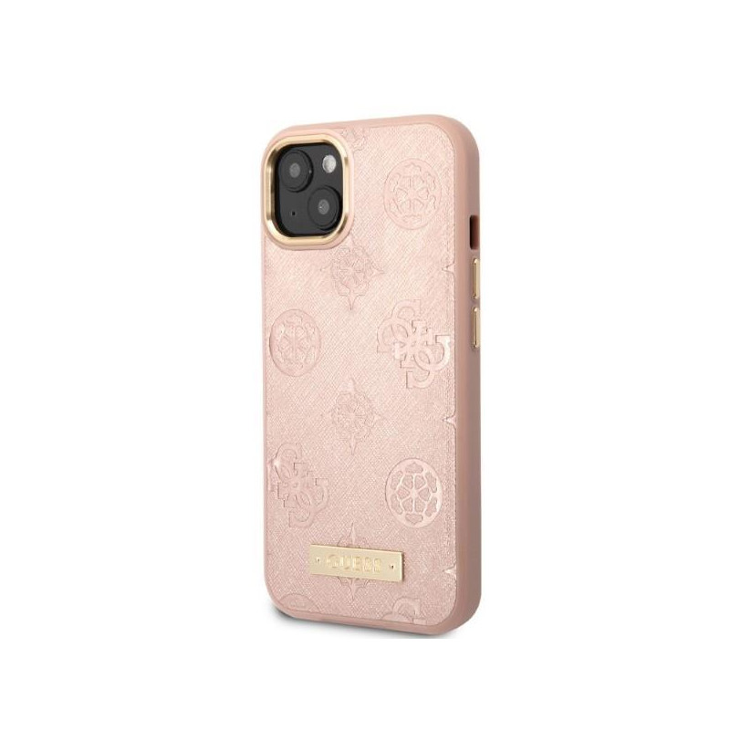 Guess Peony Logo Plate MagSafe dėklas iPhone 13 - rožinis