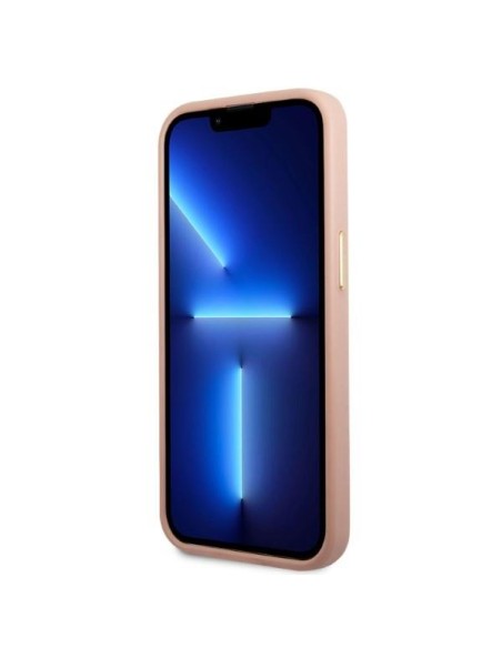 Guess Peony Logo Plate MagSafe dėklas iPhone 13 - rožinis