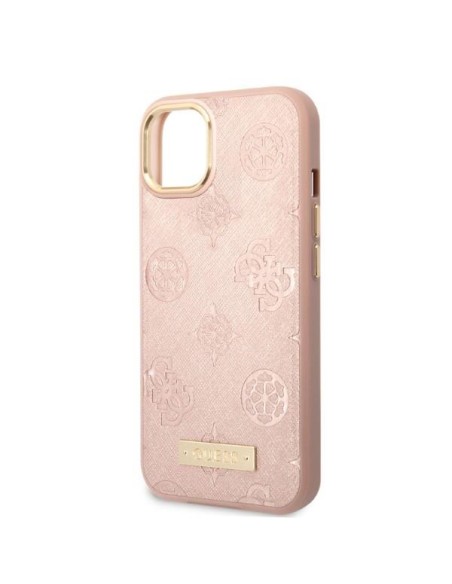 Guess Peony Logo Plate MagSafe dėklas iPhone 13 - rožinis