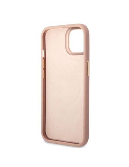 Guess Peony Logo Plate MagSafe dėklas iPhone 13 - rožinis