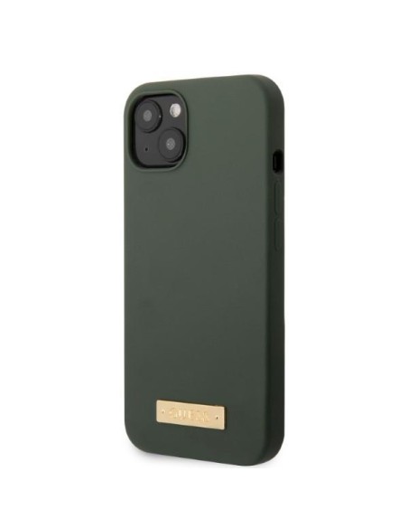 Guess Silicone Logo Plate MagSafe dėklas iPhone 13 - žalias