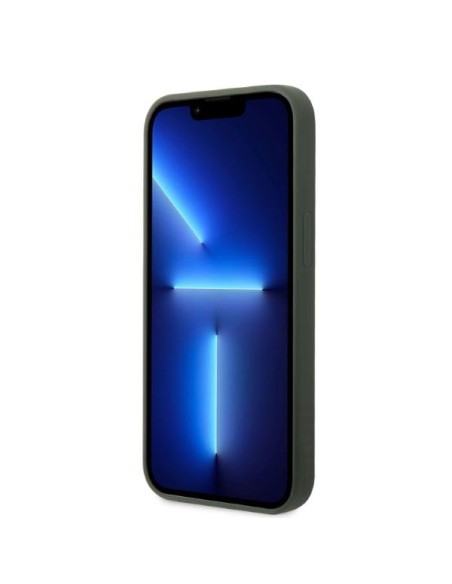 Guess Silicone Logo Plate MagSafe dėklas iPhone 13 - žalias