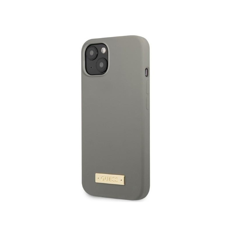Guess Silicone Logo Plate MagSafe dėklas iPhone 13 - pilkas