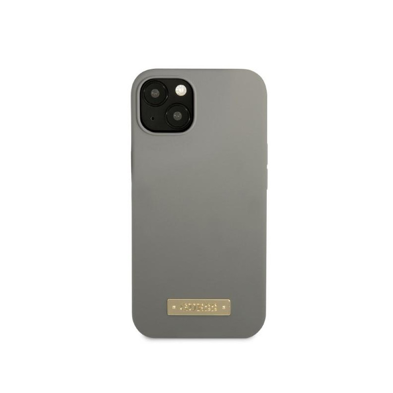 Guess Silicone Logo Plate MagSafe dėklas iPhone 13 - pilkas