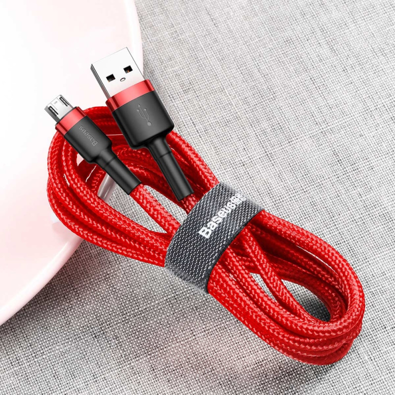 Patvarus lankstus kabelis USB microUSB 1.5A 2M raudonas