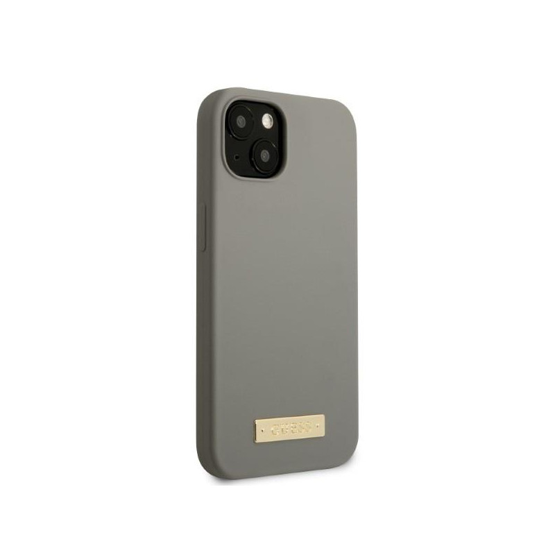 Guess Silicone Logo Plate MagSafe dėklas iPhone 13 - pilkas