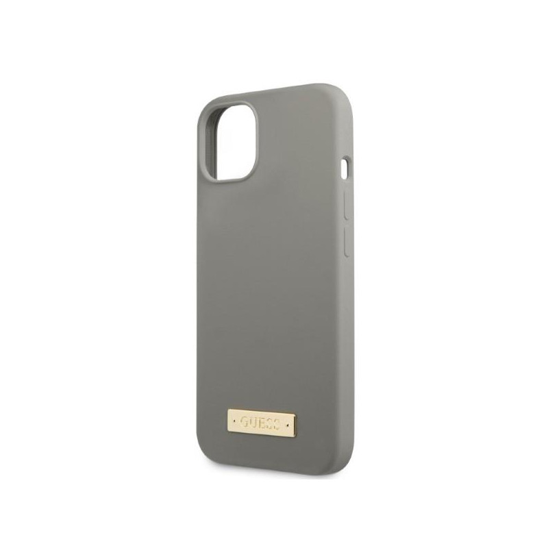 Guess Silicone Logo Plate MagSafe dėklas iPhone 13 - pilkas