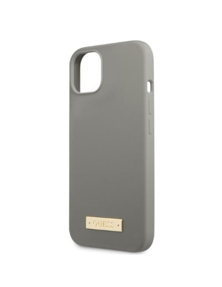 Guess Silicone Logo Plate MagSafe dėklas iPhone 13 - pilkas Guess Silicone Logo Plate MagSafe dėklas iPhone 13 - pilkas