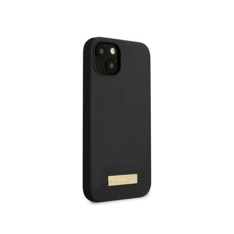 Guess Silicone Logo Plate MagSafe dėklas iPhone 13 - juodas