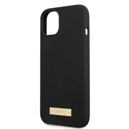Guess Silicone Logo Plate MagSafe dėklas iPhone 13 - juodas