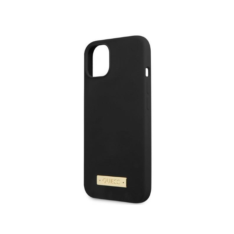 Guess Silicone Logo Plate MagSafe dėklas iPhone 13 - juodas