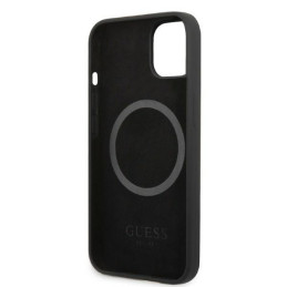 Guess Silicone Logo Plate MagSafe dėklas iPhone 13 - juodas