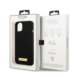 Guess Silicone Logo Plate MagSafe dėklas iPhone 13 - juodas