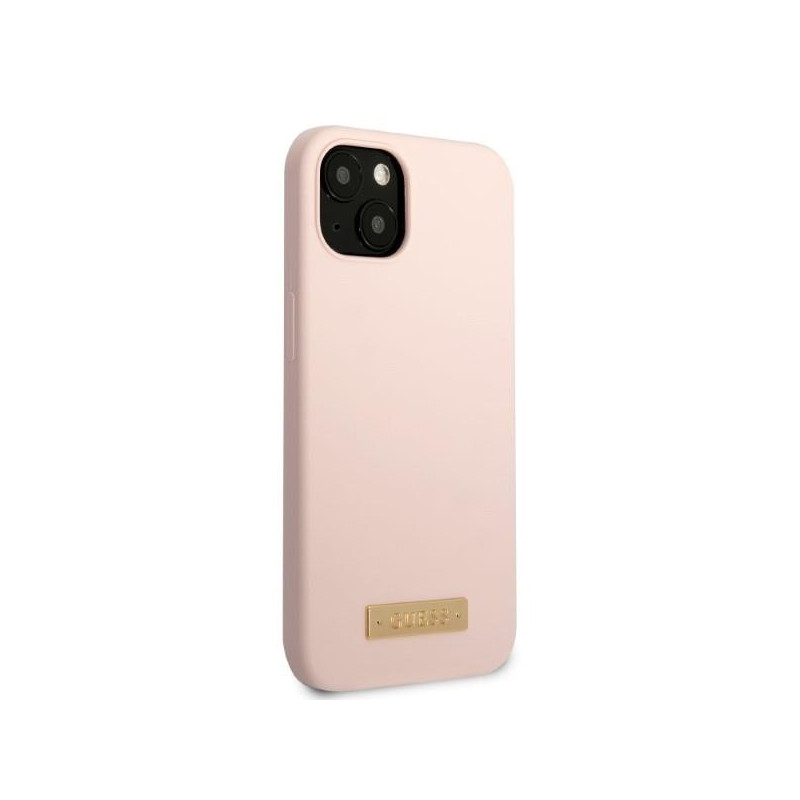 Guess Silicone Logo Plate MagSafe dėklas iPhone 13 mini - rožinis