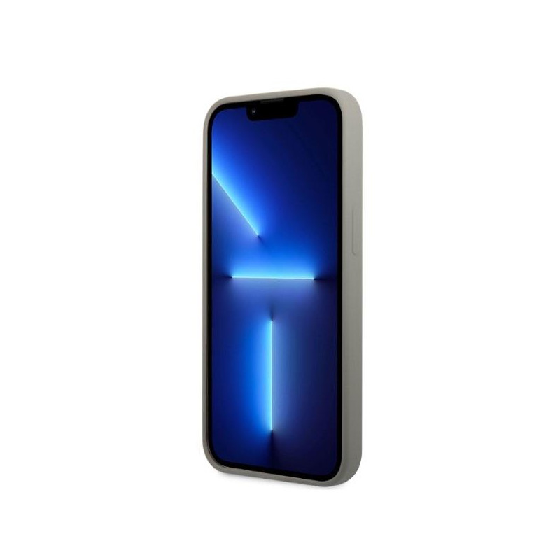 Guess Silicone Logo Plate MagSafe dėklas iPhone 13 mini - pilkas