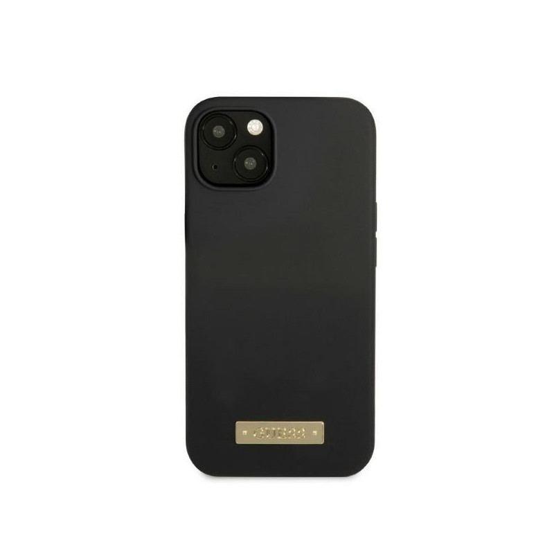 Guess Silicone Logo Plate MagSafe dėklas iPhone 13 mini - juodas