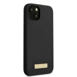 Guess Silicone Logo Plate MagSafe dėklas iPhone 13 mini - juodas