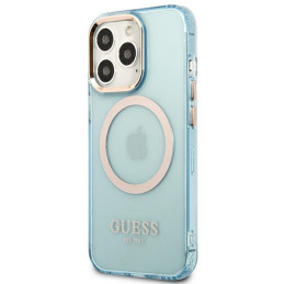 Guess Gold Outline permatomas MagSafe dėklas, skirtas iPhone 13 Pro Max – mėlynas