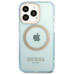 Guess Gold Outline permatomas MagSafe dėklas, skirtas iPhone 13 Pro Max – mėlynas