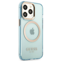 Guess Gold Outline permatomas MagSafe dėklas, skirtas iPhone 13 Pro Max – mėlynas