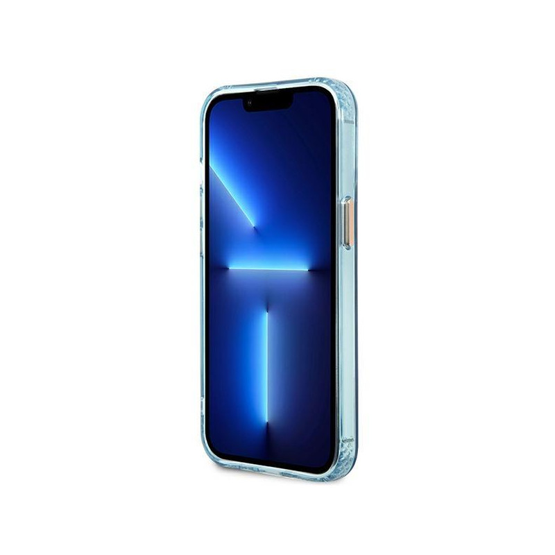 Guess Gold Outline permatomas MagSafe dėklas, skirtas iPhone 13 Pro Max – mėlynas