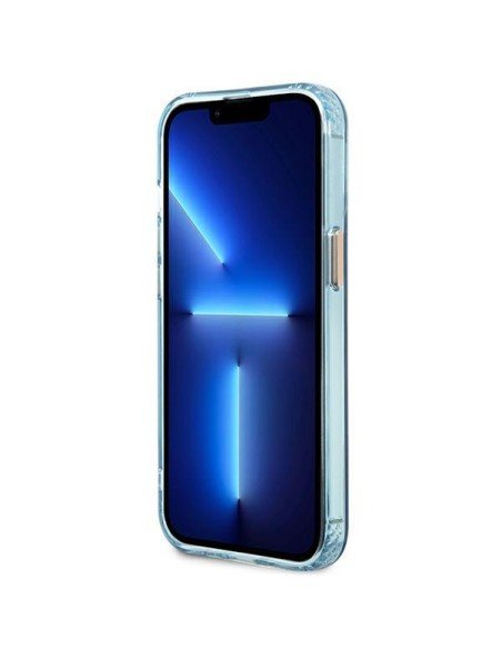 Guess Gold Outline permatomas MagSafe dėklas, skirtas iPhone 13 Pro Max – mėlynas Guess Gold Outline permatomas MagSafe dėklas, skirtas iPhone 13 Pro Max – mėlynas