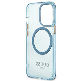 Guess Gold Outline permatomas MagSafe dėklas, skirtas iPhone 13 Pro Max – mėlynas