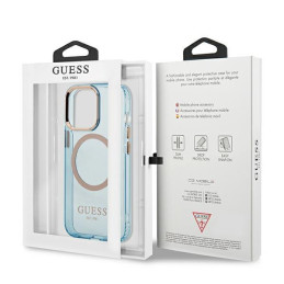 Guess Gold Outline permatomas MagSafe dėklas, skirtas iPhone 13 Pro Max – mėlynas