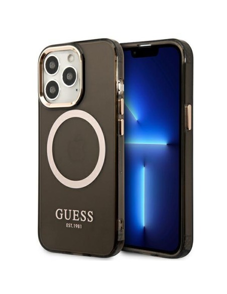 Guess Gold Outline permatomas MagSafe dėklas, skirtas iPhone 13 Pro Max - juodas Guess Gold Outline permatomas MagSafe dėklas, skirtas iPhone 13 Pro Max - juodas