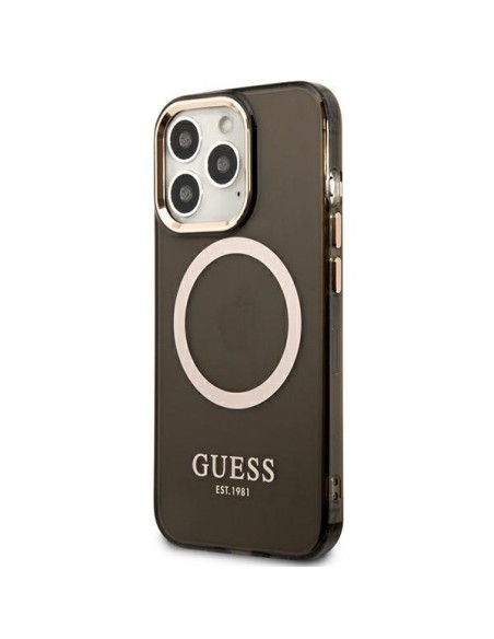 Guess Gold Outline permatomas MagSafe dėklas, skirtas iPhone 13 Pro Max - juodas Guess Gold Outline permatomas MagSafe dėklas, skirtas iPhone 13 Pro Max - juodas