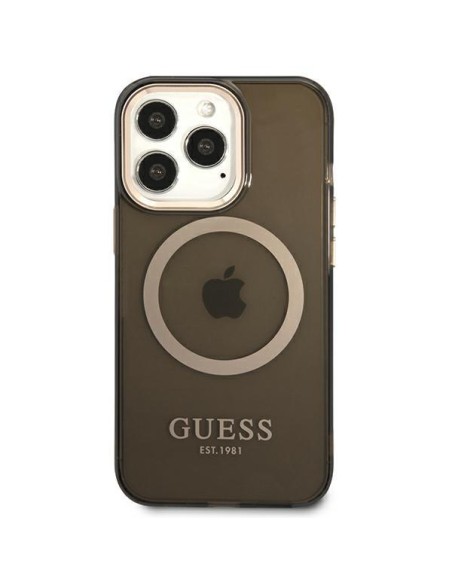Guess Gold Outline permatomas MagSafe dėklas, skirtas iPhone 13 Pro Max - juodas Guess Gold Outline permatomas MagSafe dėklas, skirtas iPhone 13 Pro Max - juodas