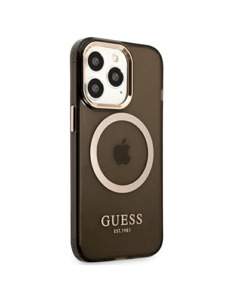 Guess Gold Outline permatomas MagSafe dėklas, skirtas iPhone 13 Pro Max - juodas Guess Gold Outline permatomas MagSafe dėklas, skirtas iPhone 13 Pro Max - juodas