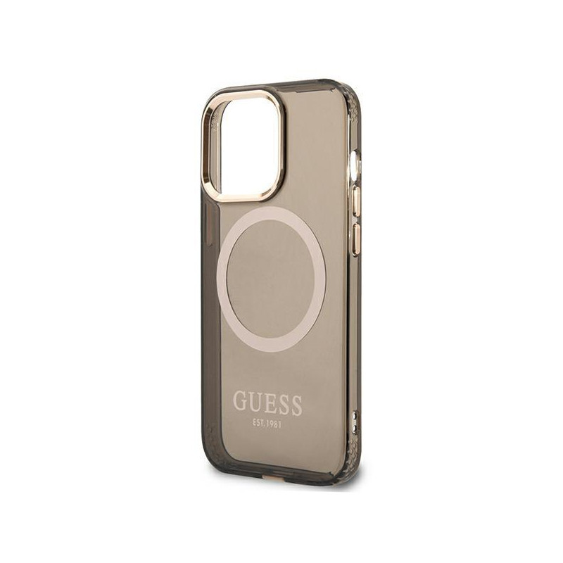Guess Gold Outline permatomas MagSafe dėklas, skirtas iPhone 13 Pro Max - juodas