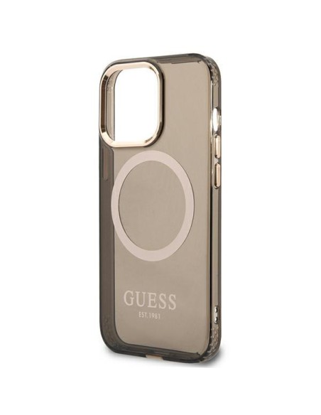 Guess Gold Outline permatomas MagSafe dėklas, skirtas iPhone 13 Pro Max - juodas Guess Gold Outline permatomas MagSafe dėklas, skirtas iPhone 13 Pro Max - juodas