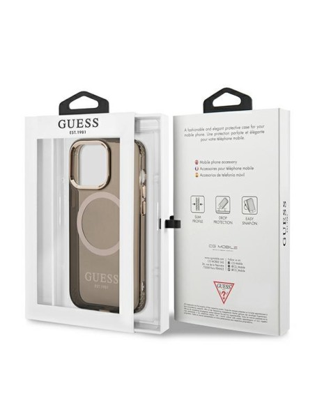 Guess Gold Outline permatomas MagSafe dėklas, skirtas iPhone 13 Pro Max - juodas Guess Gold Outline permatomas MagSafe dėklas, skirtas iPhone 13 Pro Max - juodas