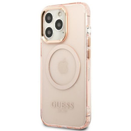 Guess Gold Outline permatomas MagSafe dėklas, skirtas iPhone 13 Pro Max – rožinis