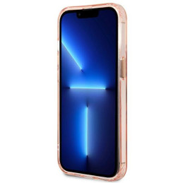 Guess Gold Outline permatomas MagSafe dėklas, skirtas iPhone 13 Pro Max – rožinis